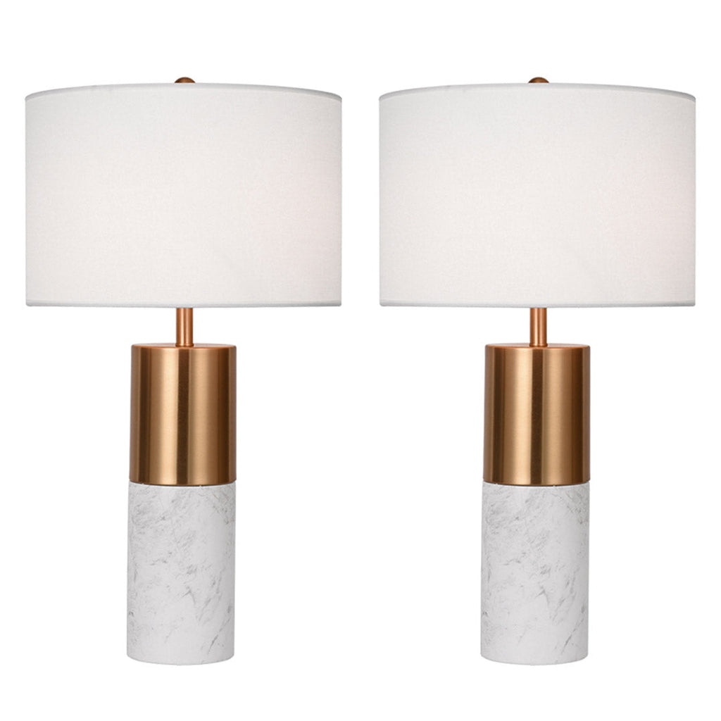 NNEAGS 2X 60cm White Marble Bedside Modern Desk Table Lamp Living Room Shade with Cylinder Base