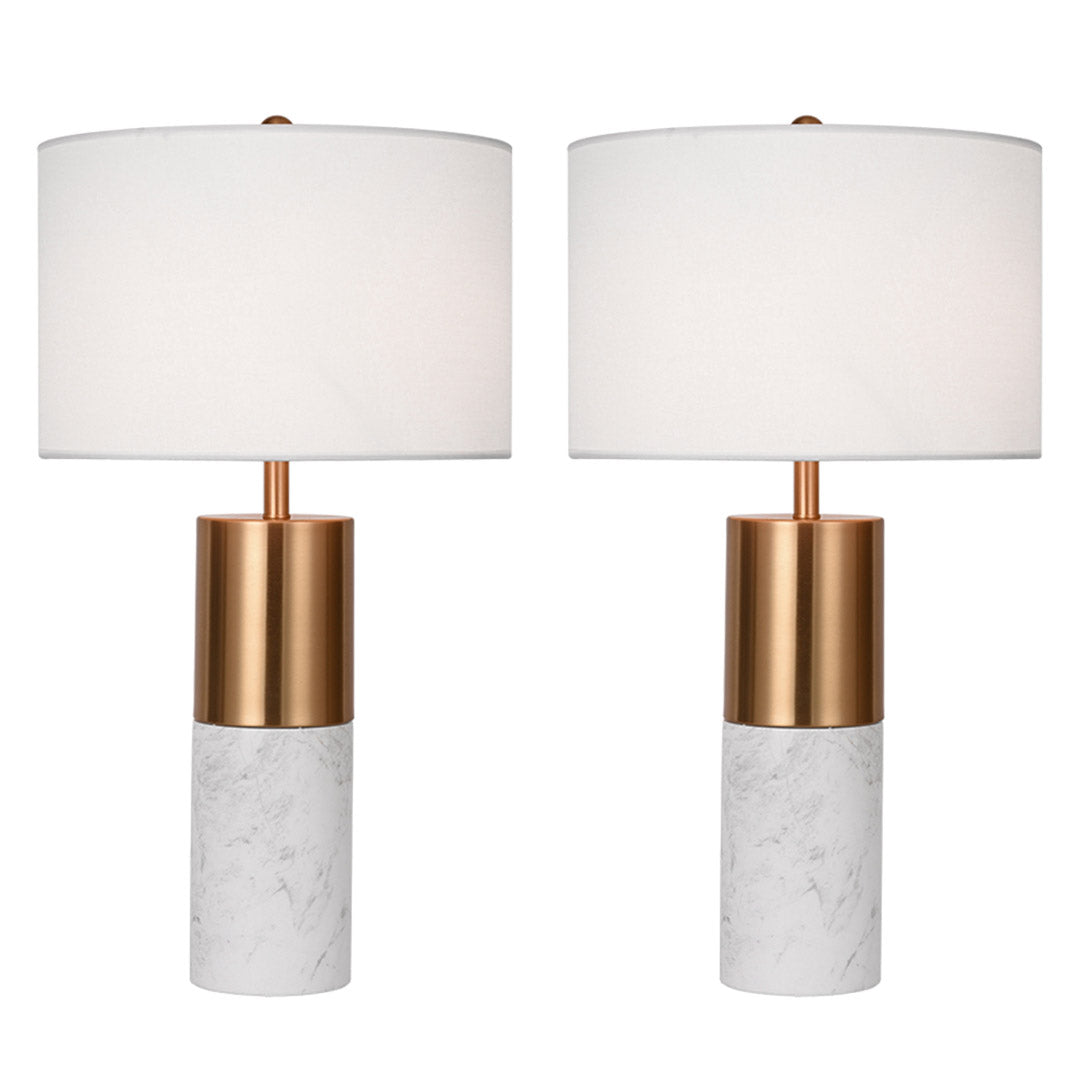NNEAGS 2X 60cm White Marble Bedside Modern Desk Table Lamp Living Room Shade with Cylinder Base