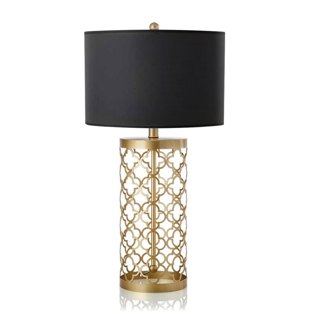 NNEAGS Golden Hollowed Out Base Table Lamp with Dark Shade