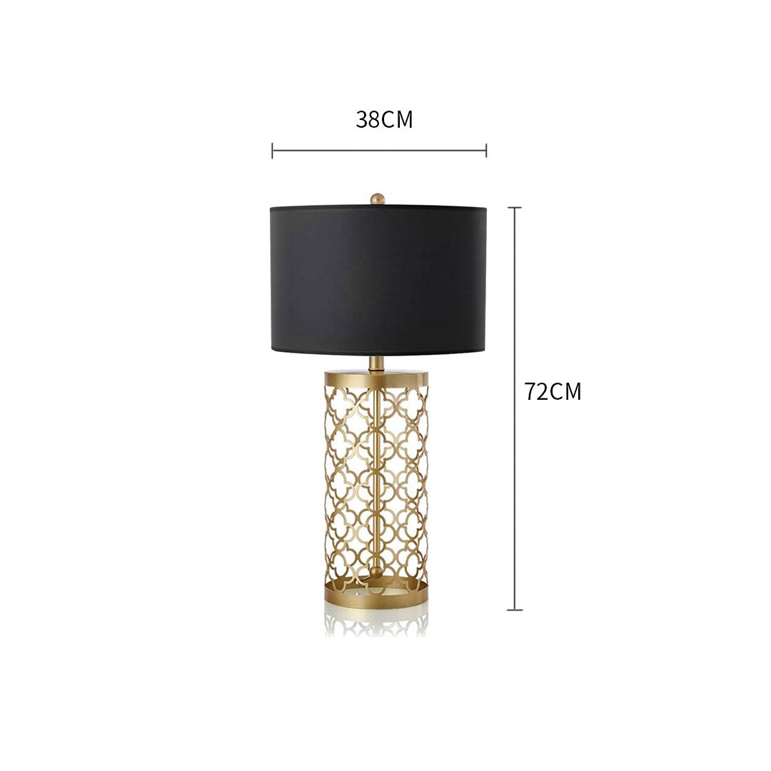 NNEAGS Golden Hollowed Out Base Table Lamp with Dark Shade