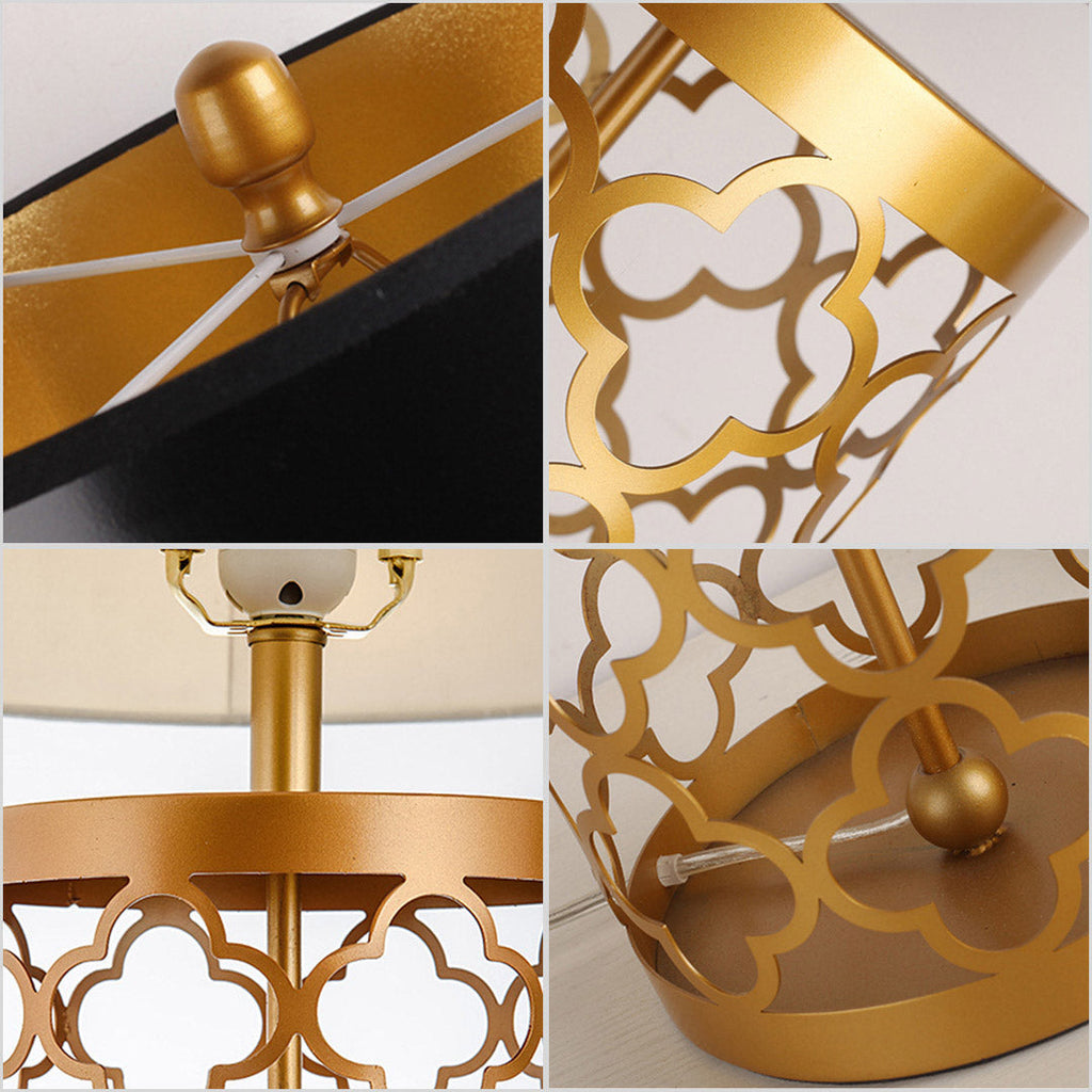 NNEAGS Golden Hollowed Out Base Table Lamp with Dark Shade