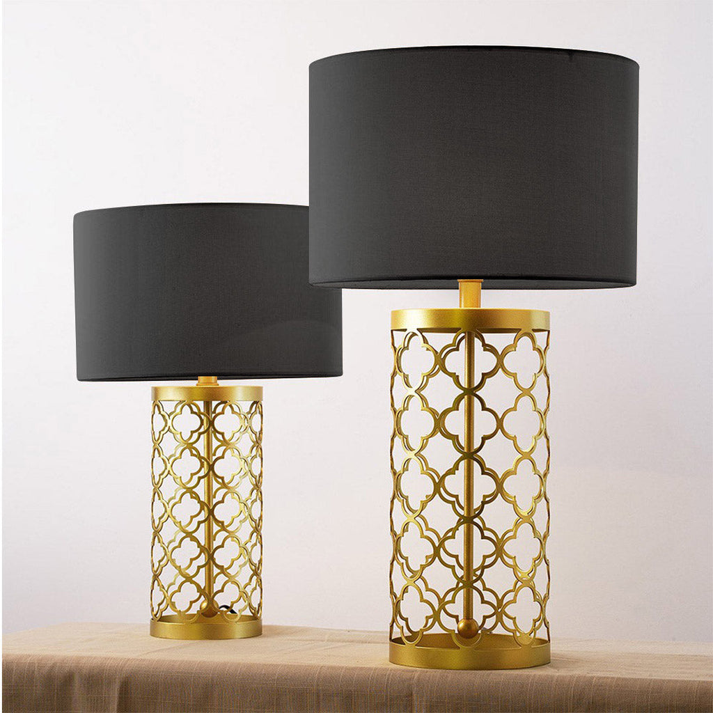 NNEAGS Golden Hollowed Out Base Table Lamp with Dark Shade