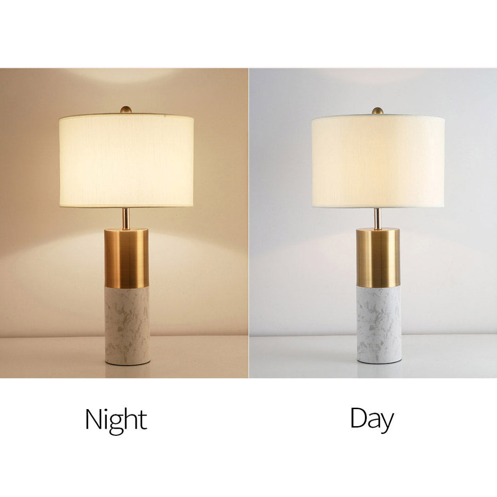 NNEAGS 2X 60cm White Marble Bedside Modern Desk Table Lamp Living Room Shade with Cylinder Base