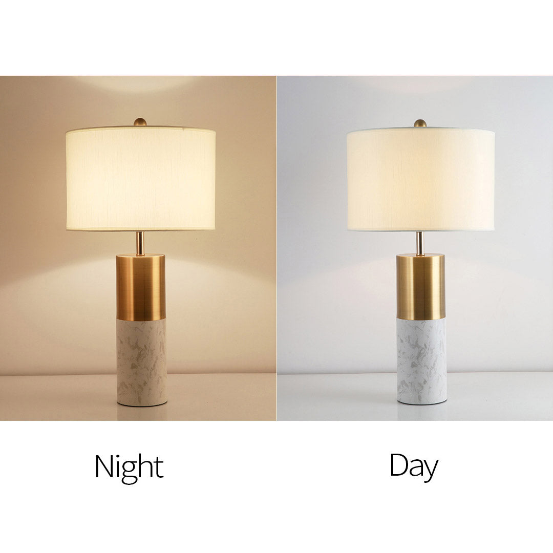 NNEAGS 2X 60cm White Marble Bedside Modern Desk Table Lamp Living Room Shade with Cylinder Base