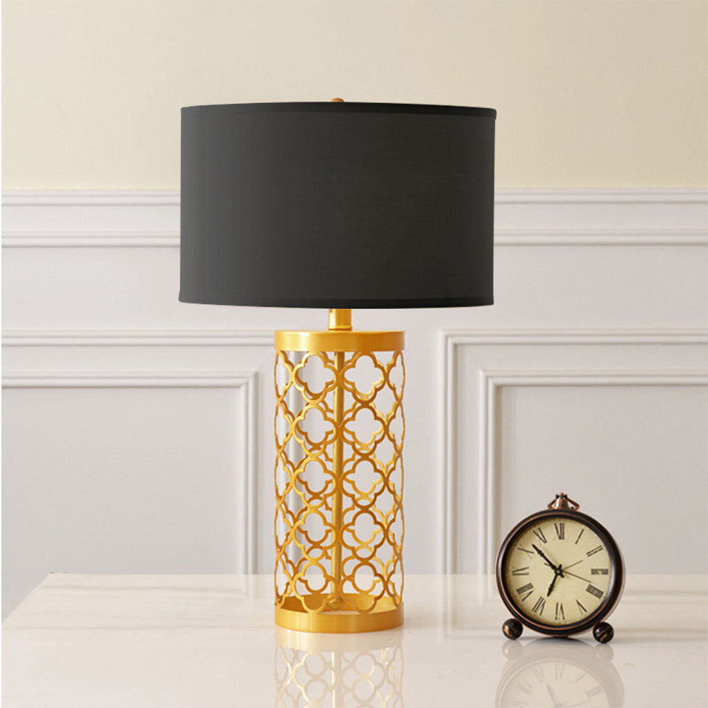 NNEAGS Golden Hollowed Out Base Table Lamp with Dark Shade