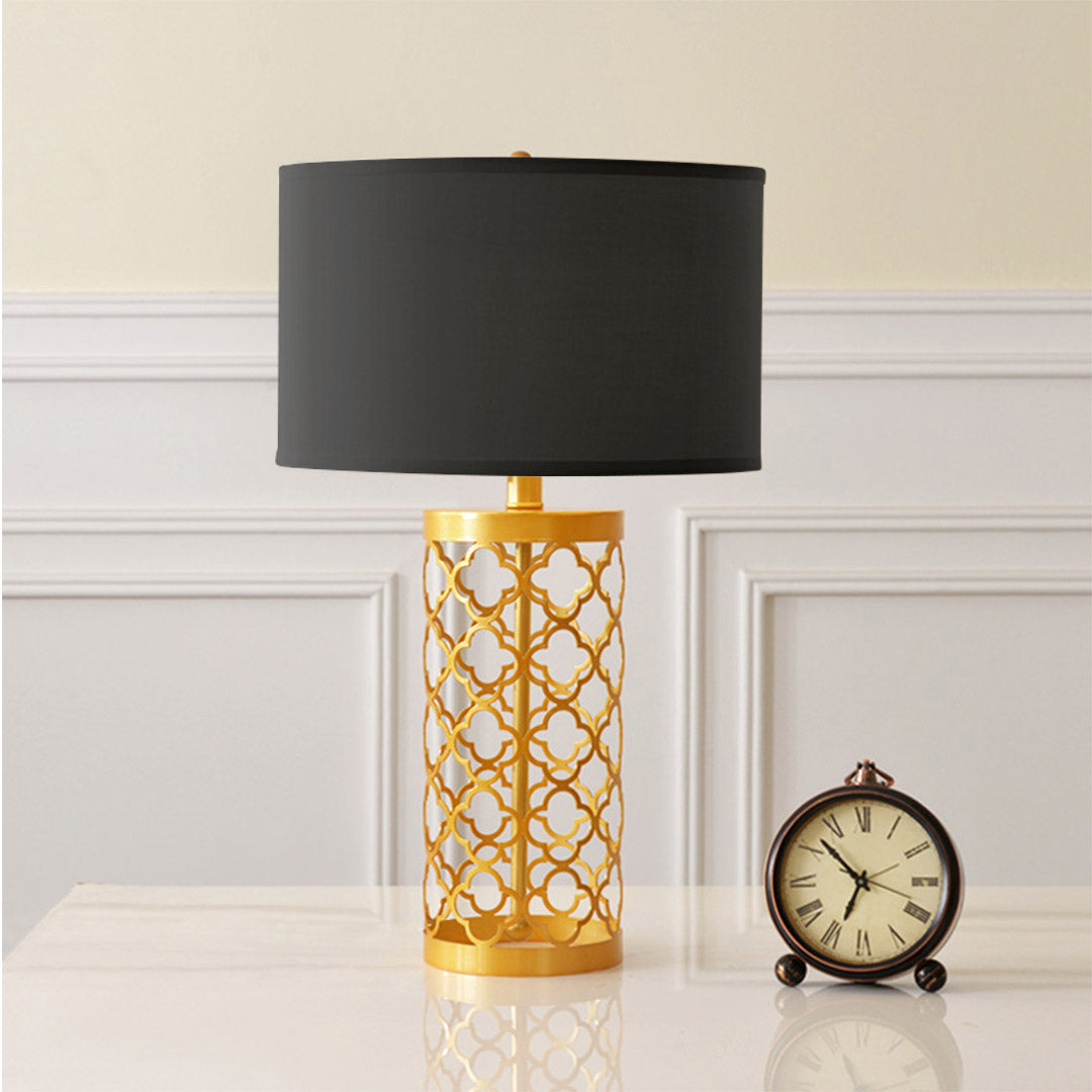 NNEAGS Golden Hollowed Out Base Table Lamp with Dark Shade