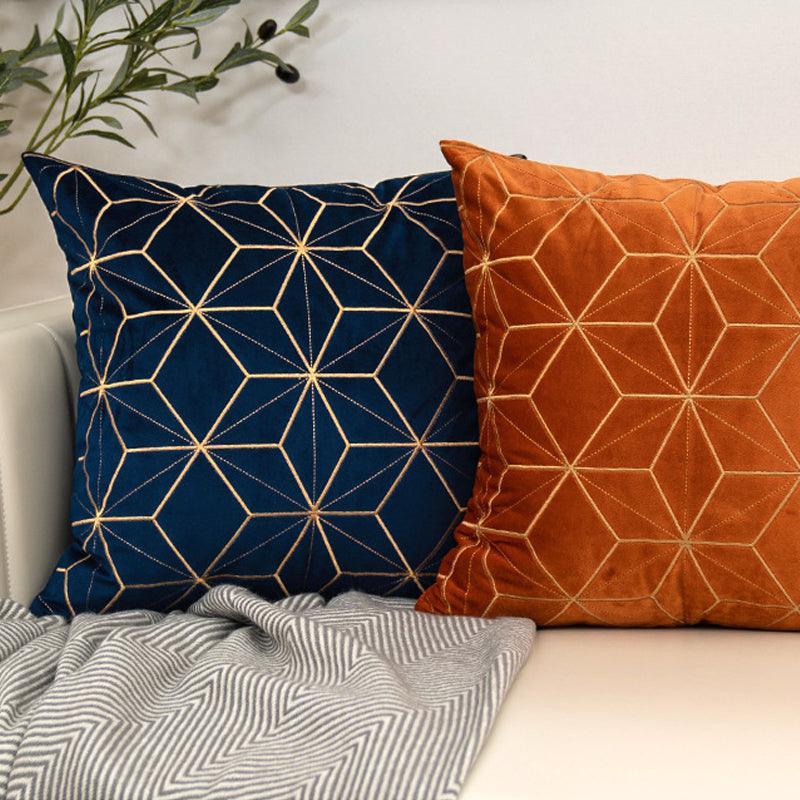 Gold Plaid Velvet Cushion Cover (18x18" - 45x45 cm)-4