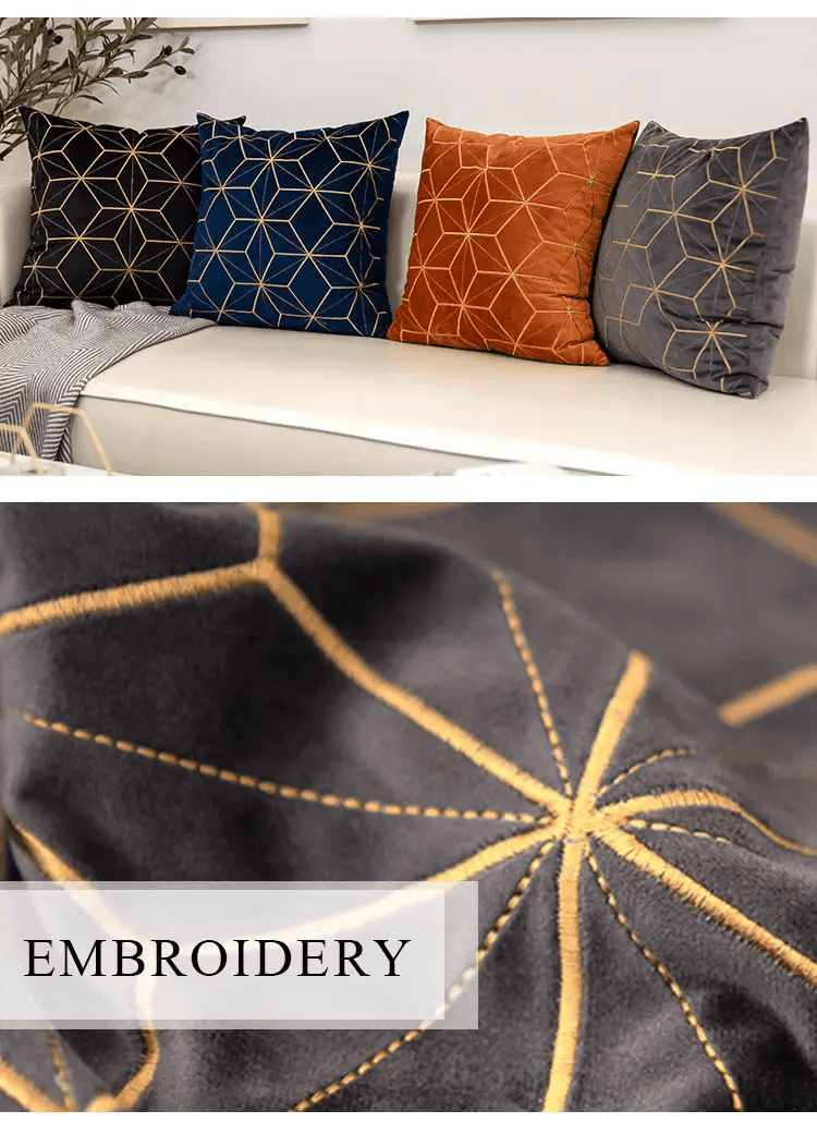 Gold Plaid Velvet Cushion Cover (18x18" - 45x45 cm)-2