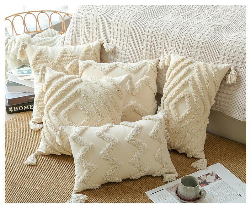 Boho Cotton Cushion Cover with Tassels | Tufted Design - 45x45cm Home Decoration
