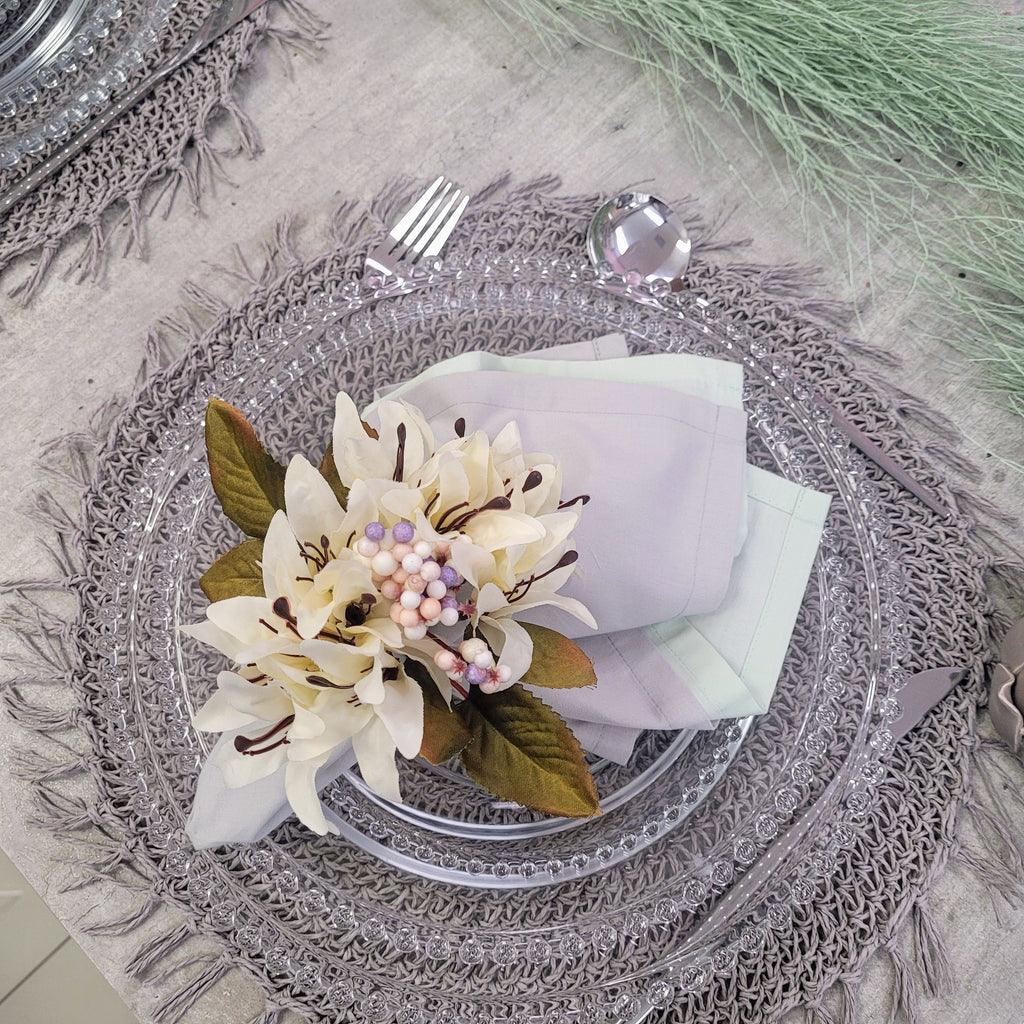 Charlo's Set of 4 Light Grey 100% Cotton Solid Cloth Napkins 15" by 15" Washable Reusable-2