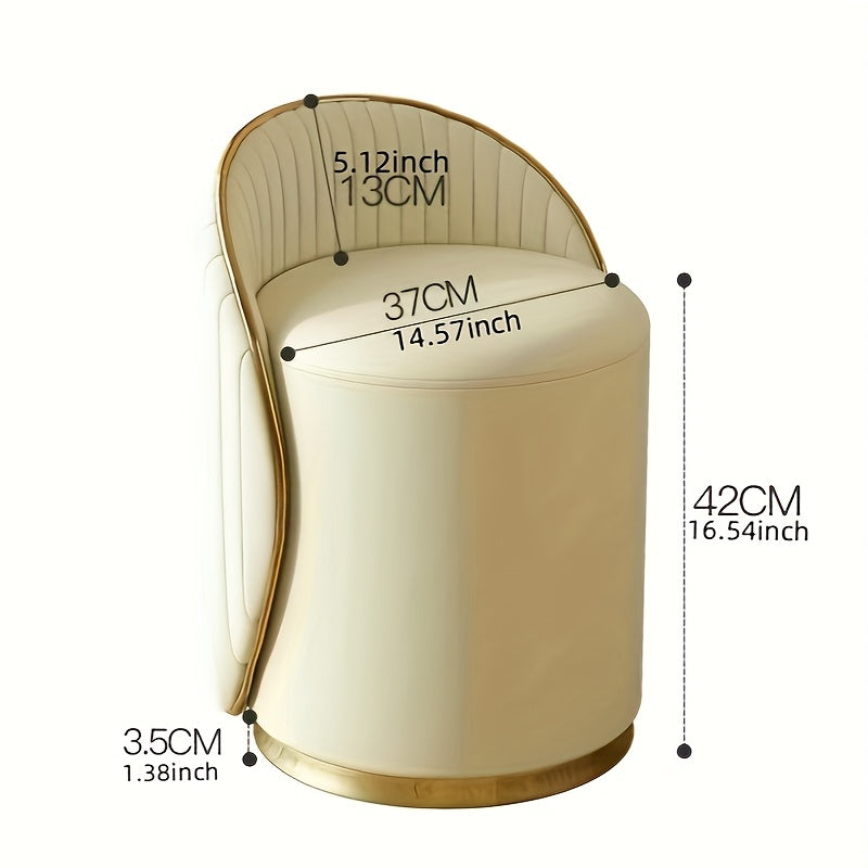 NNETM Vanity Stool Swivel Beige High Backrest Round Seat