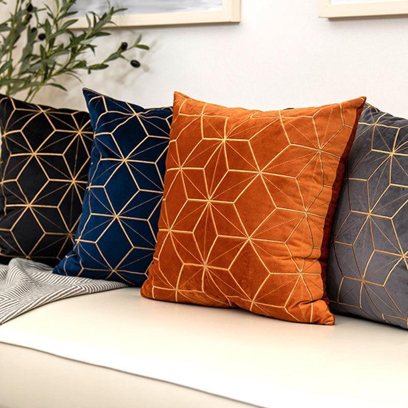 Gold Plaid Velvet Cushion Cover (18x18" - 45x45 cm)-0