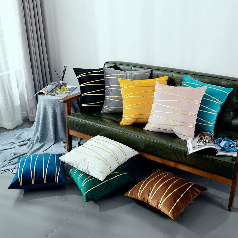 Velvet Cushion Covers With Gold Stripe 18 X 18" (45 Cm)
