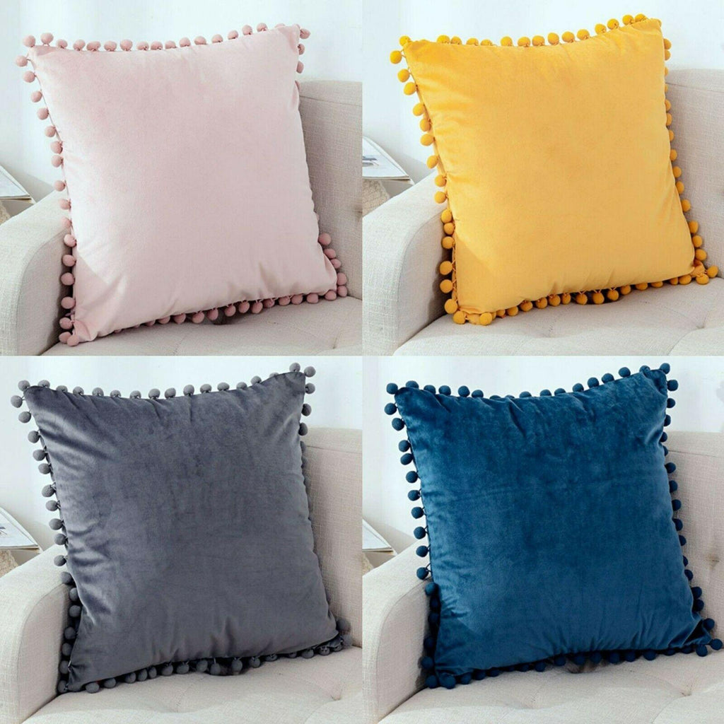 Tassel Velvet Cushion Covers With Pom Pom 18 X 18" (45 Cm)
