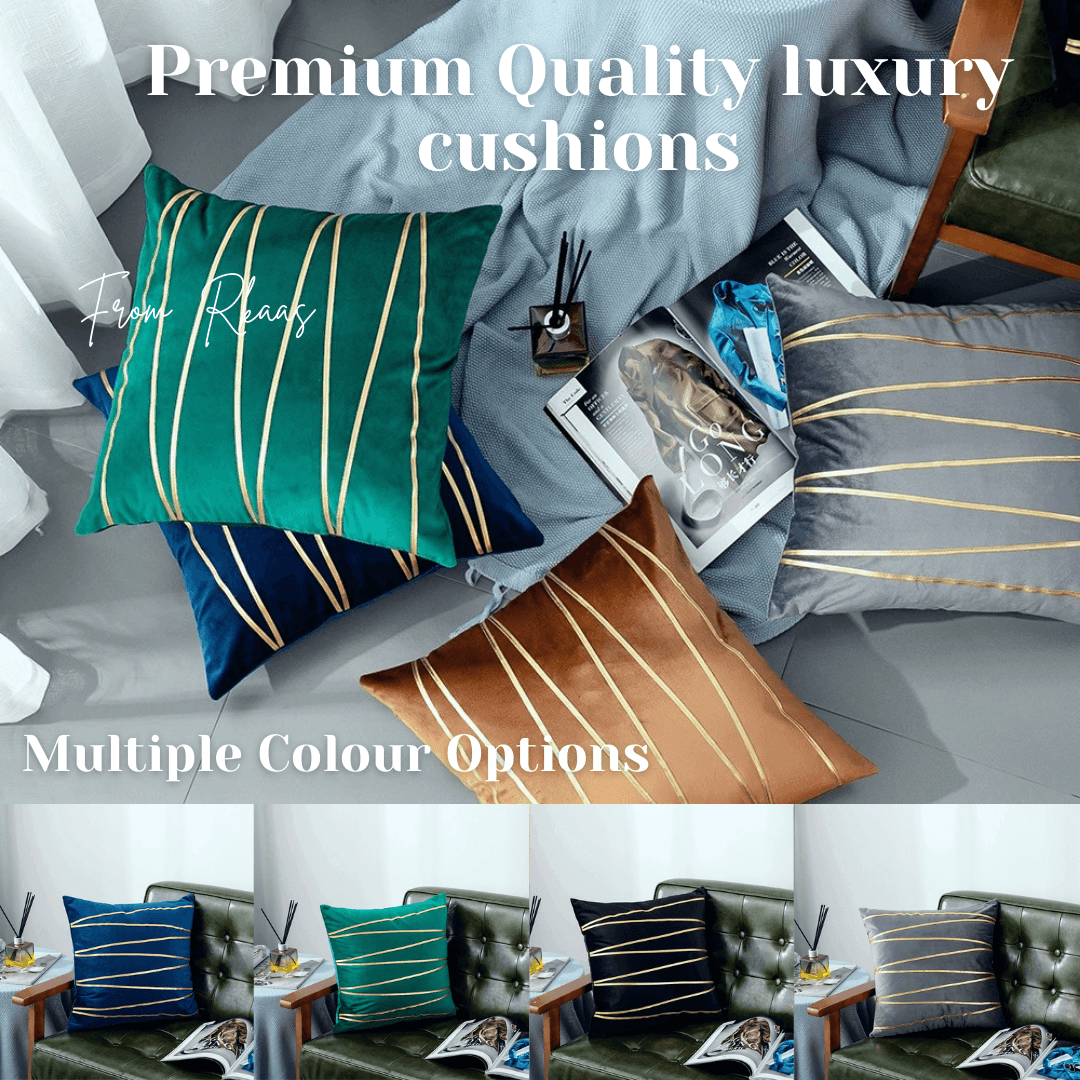Velvet Cushion Covers With Gold Stripe 18 X 18" (45 Cm)
