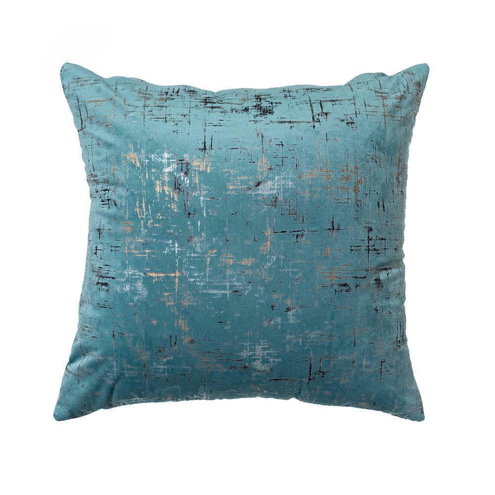Light Blue Velvet Cushion Cover with Gold Stamping-0