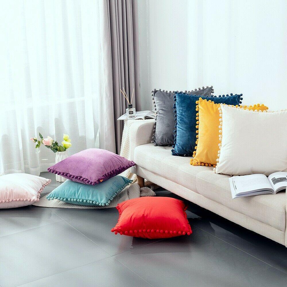 Tassel Velvet Cushion Covers With Pom Pom 18 X 18" (45 Cm)
