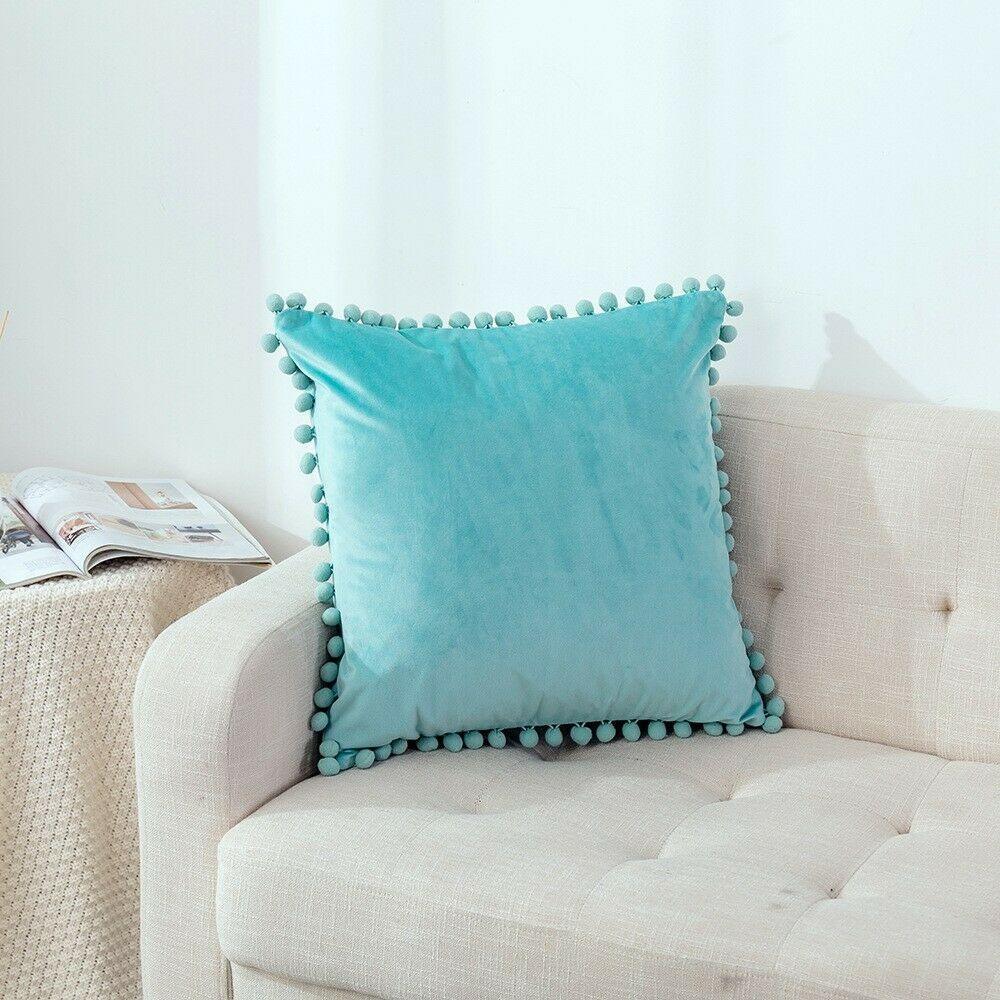 Tassel Velvet Cushion Covers With Pom Pom 18 X 18" (45 Cm)