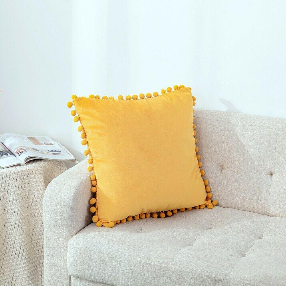 Tassel Velvet Cushion Covers With Pom Pom 18 X 18" (45 Cm)