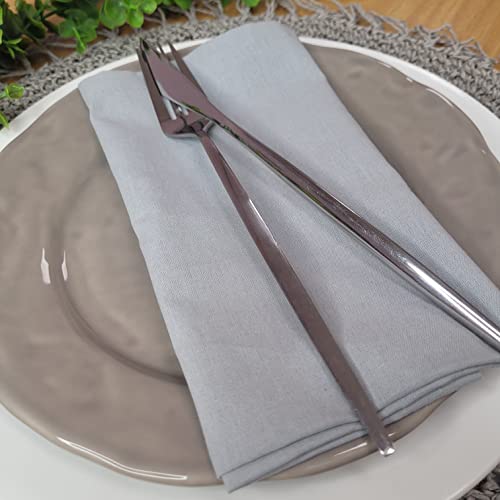Charlo's Set of 4 Light Grey 100% Cotton Solid Cloth Napkins 15" by 15" Washable Reusable-4