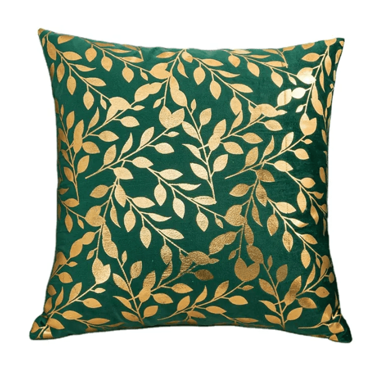 Green Velvet Cushion Cover with Gold Pattern – Luxury Decorative Throw Pillowcase (45x45 cm)