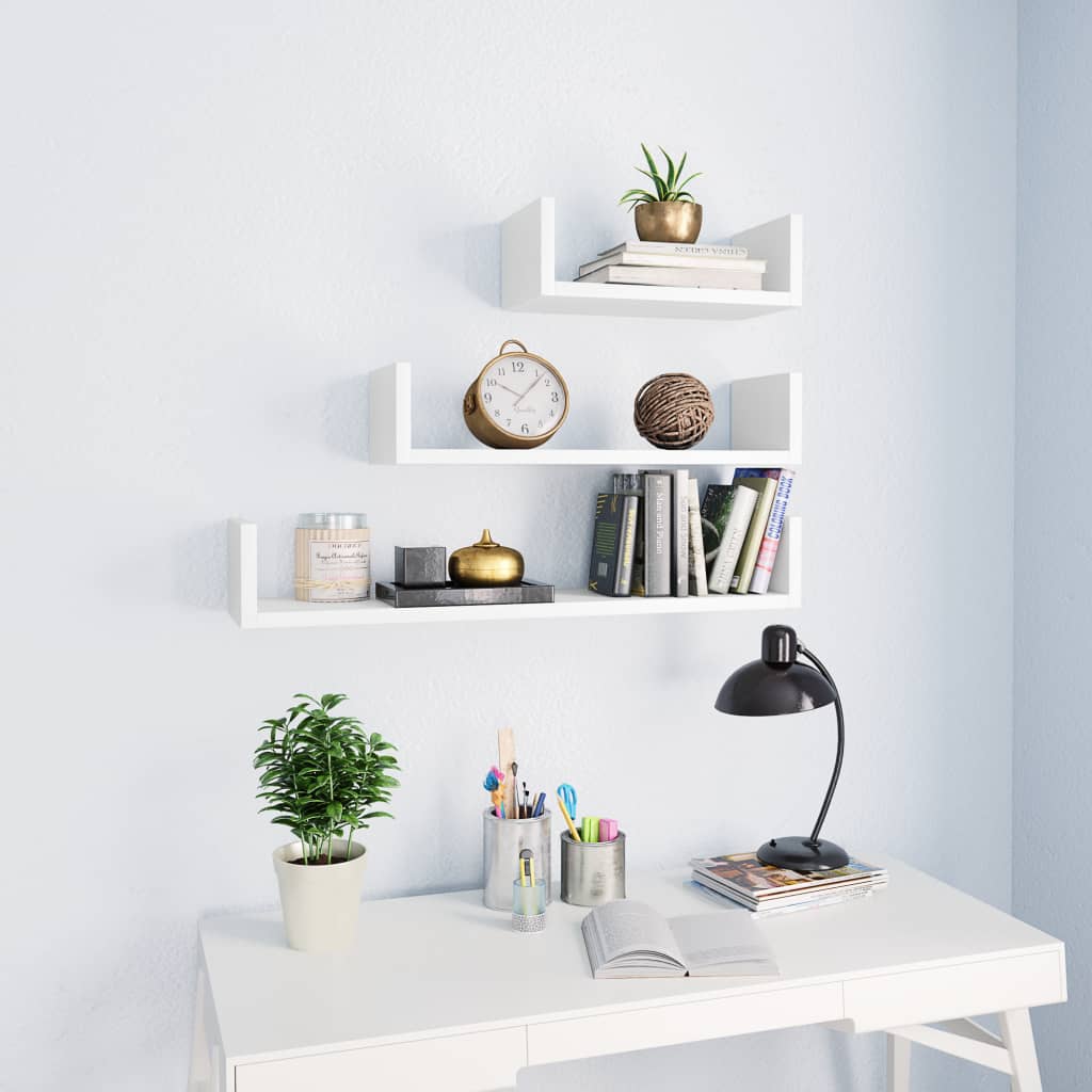 NNEVL Wall Display Shelf 3 pcs White Chipboard