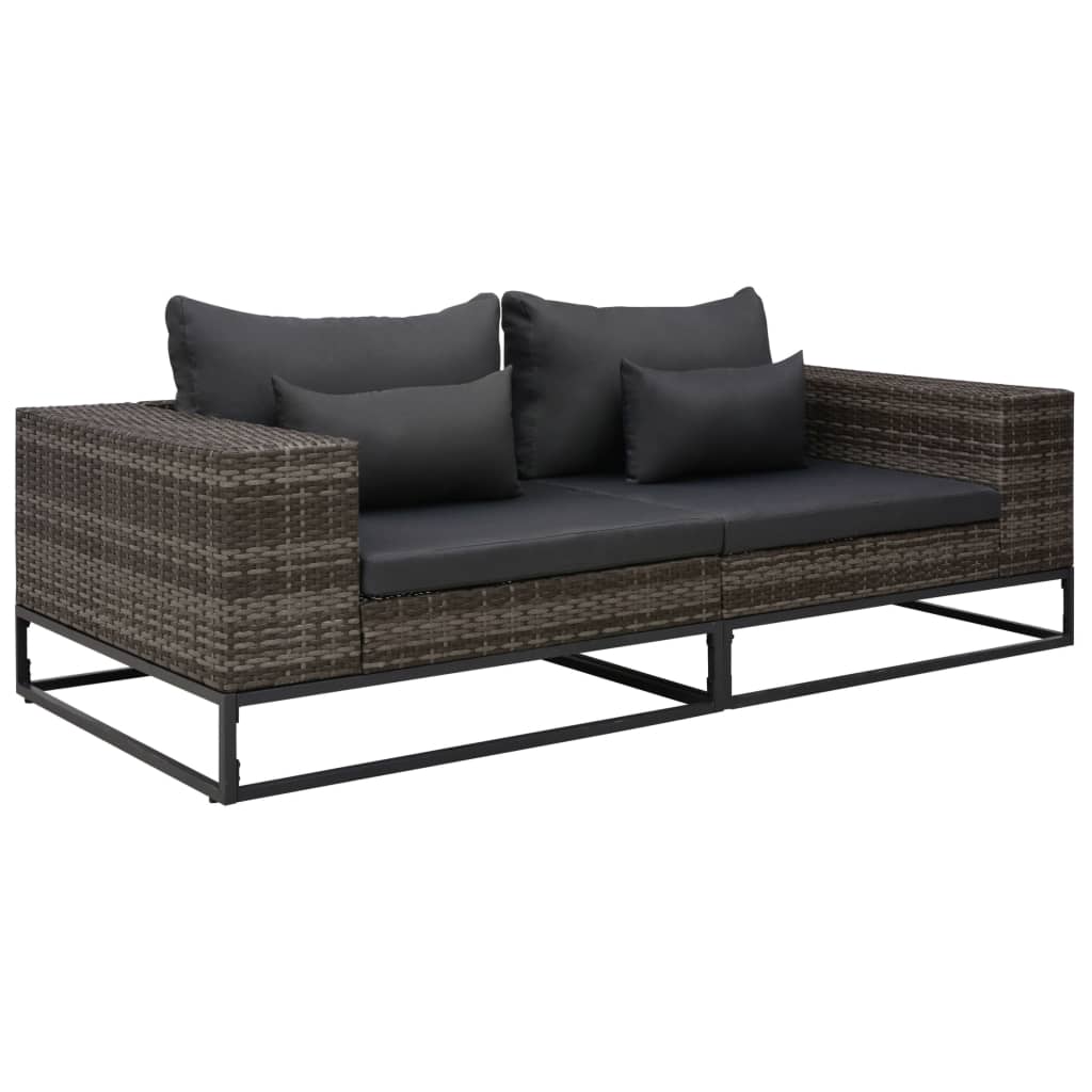 NNEVL 2 Piece Garden Sofa Set with Cushions Poly Rattan Grey