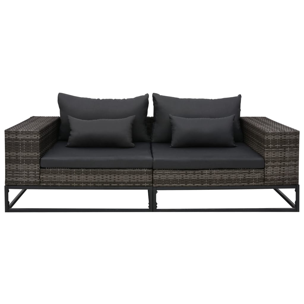 NNEVL 2 Piece Garden Sofa Set with Cushions Poly Rattan Grey