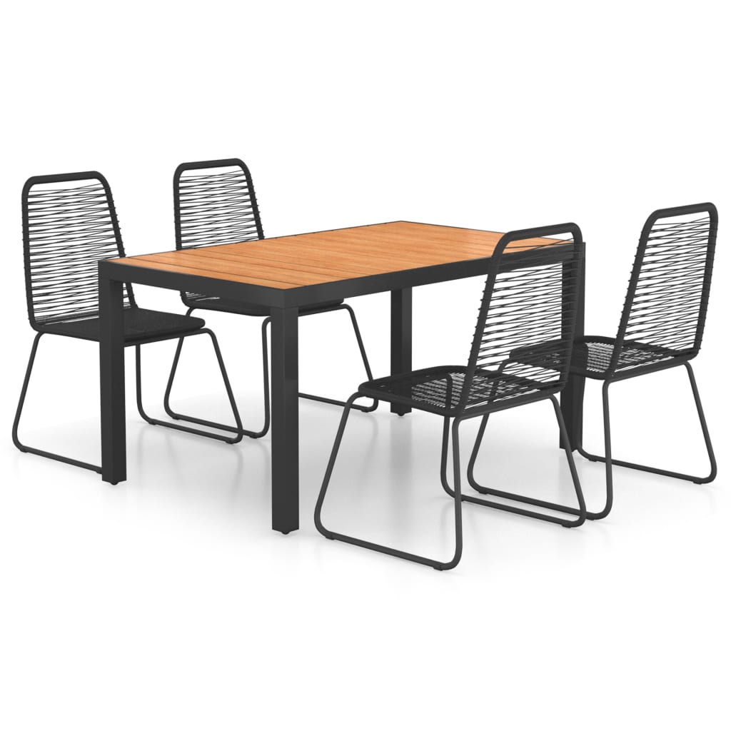 NNEVL 5 Piece Garden Dining Set PVC Rattan Black and Brown