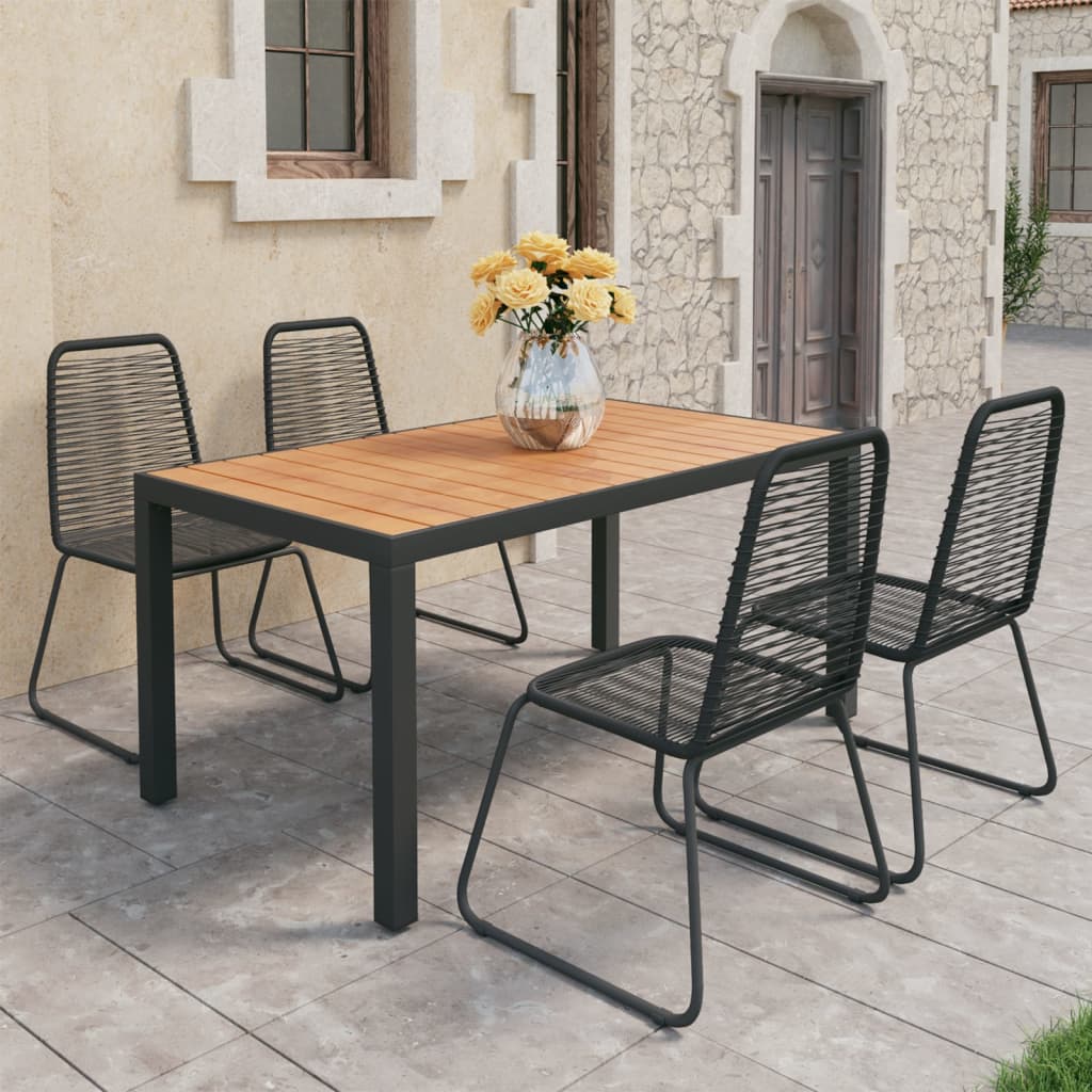 NNEVL 5 Piece Garden Dining Set PVC Rattan Black and Brown