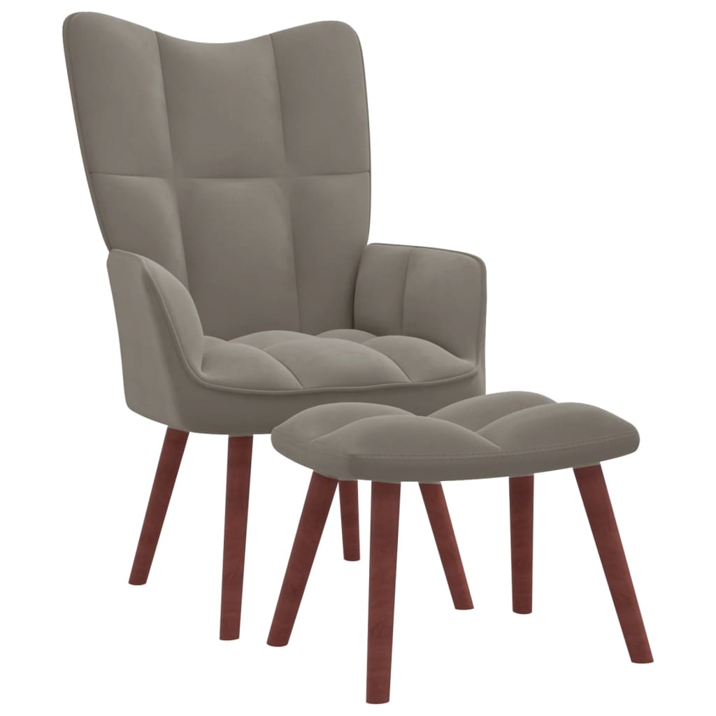 NNEVL Relaxing Chair with a Stool Light Grey Velvet