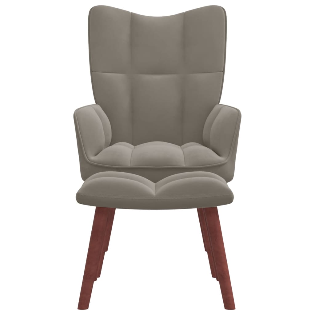 NNEVL Relaxing Chair with a Stool Light Grey Velvet