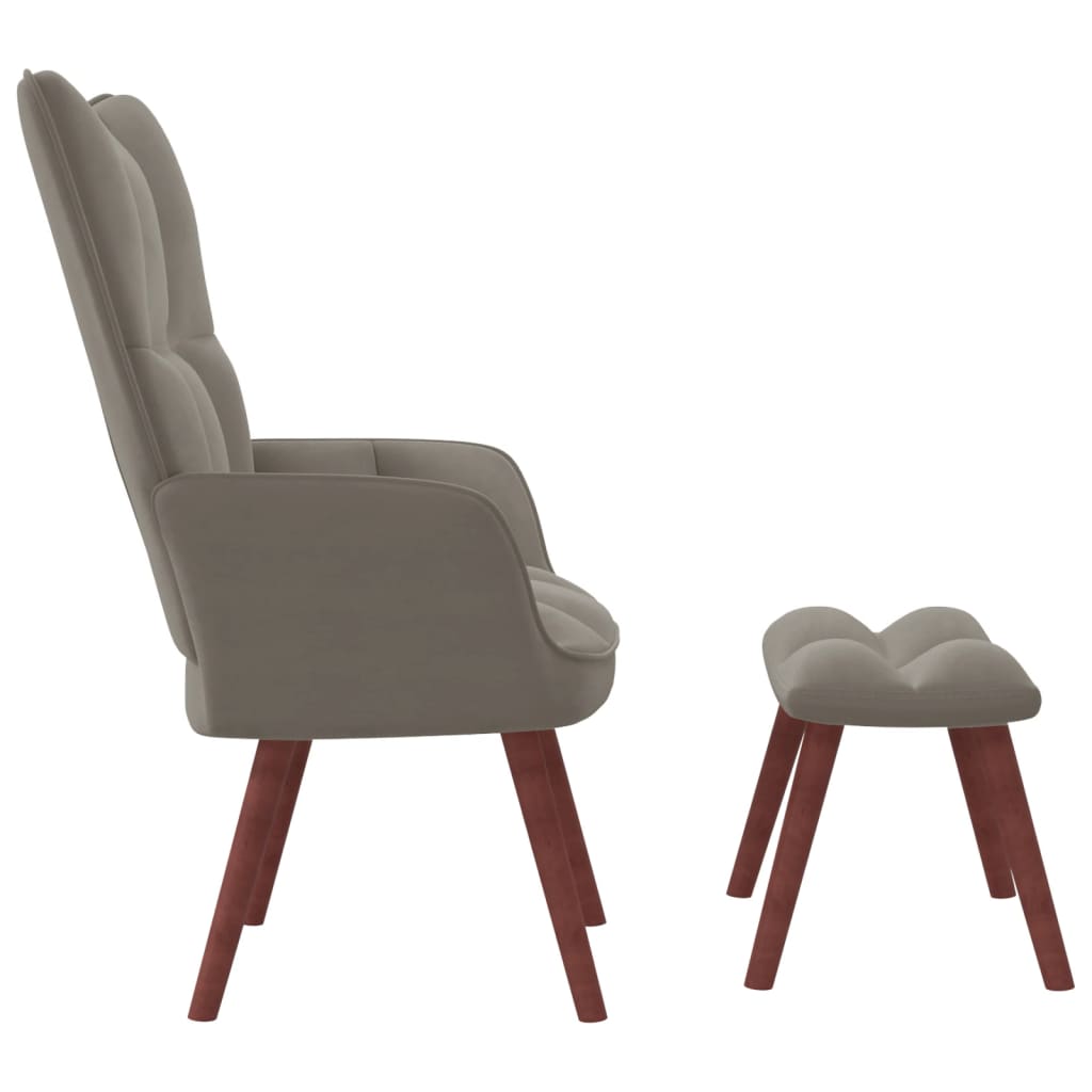NNEVL Relaxing Chair with a Stool Light Grey Velvet