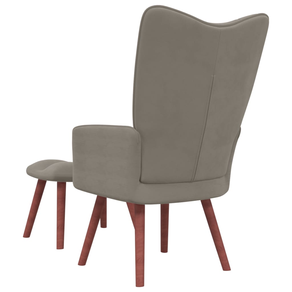NNEVL Relaxing Chair with a Stool Light Grey Velvet