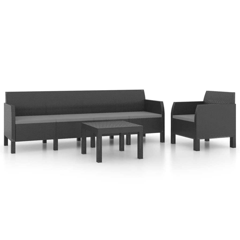 NNEVL 3 Piece Garden Lounge Set with Cushions PP Rattan Anthracite