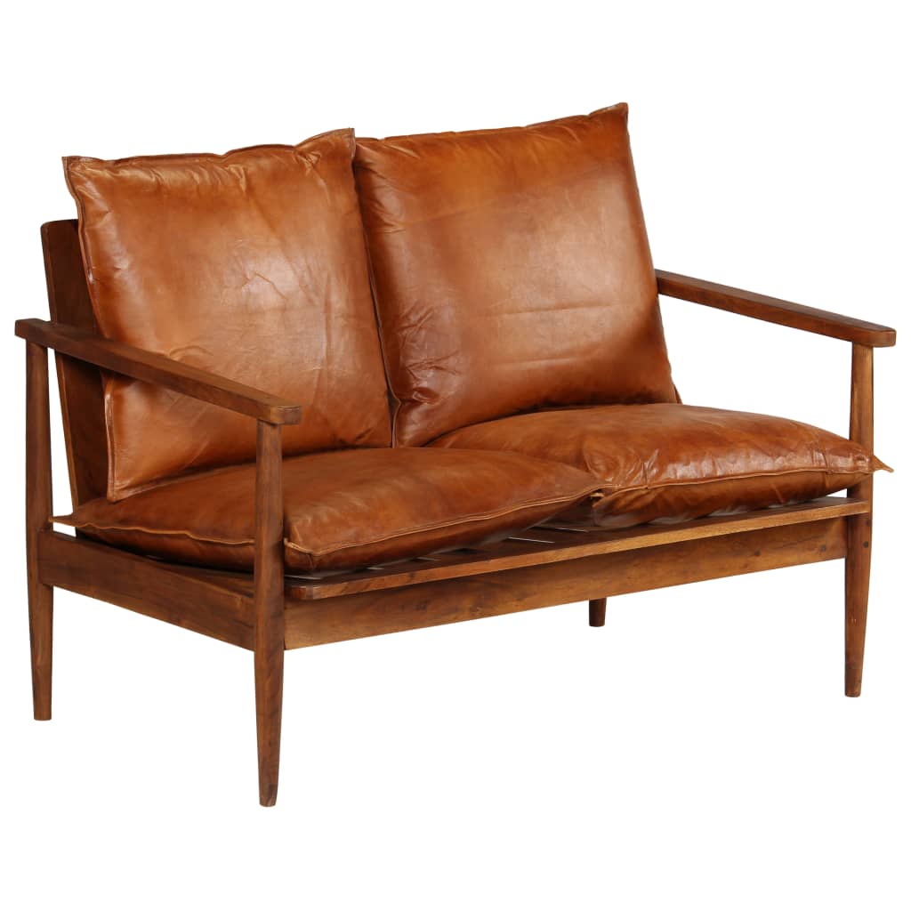NNEVL 3 Piece Sofa Set Real Leather with Solid Wood Acacia Brown