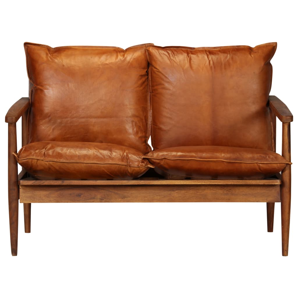 NNEVL 3 Piece Sofa Set Real Leather with Solid Wood Acacia Brown