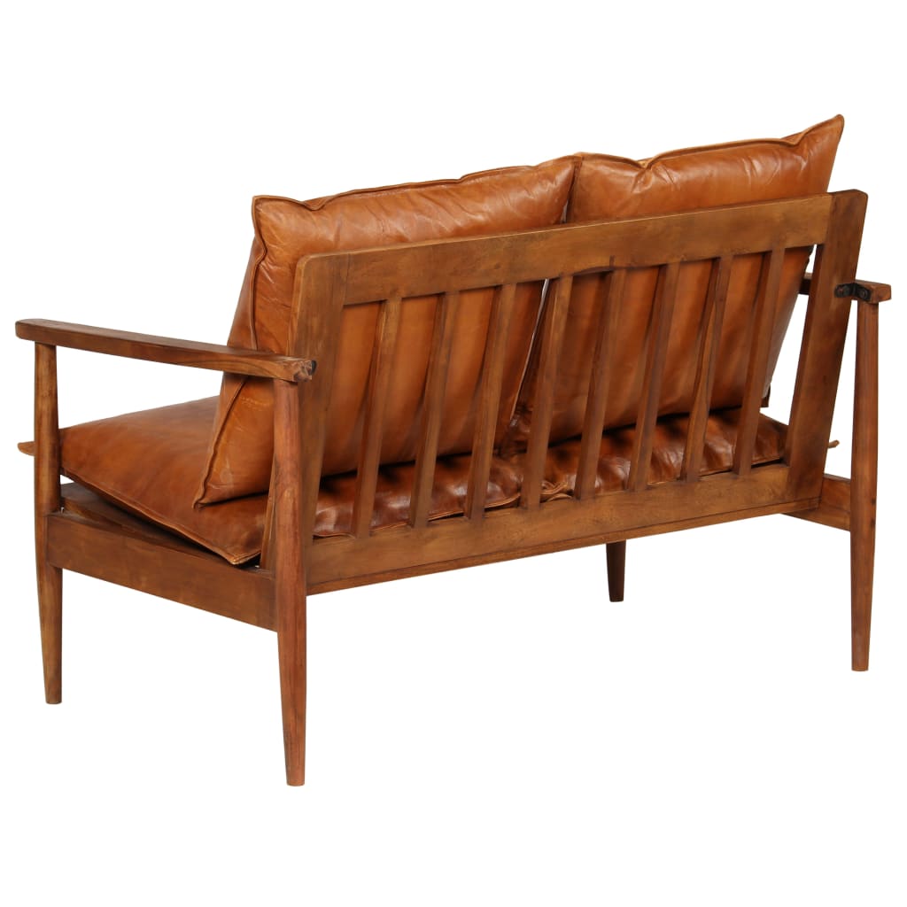 NNEVL 3 Piece Sofa Set Real Leather with Solid Wood Acacia Brown