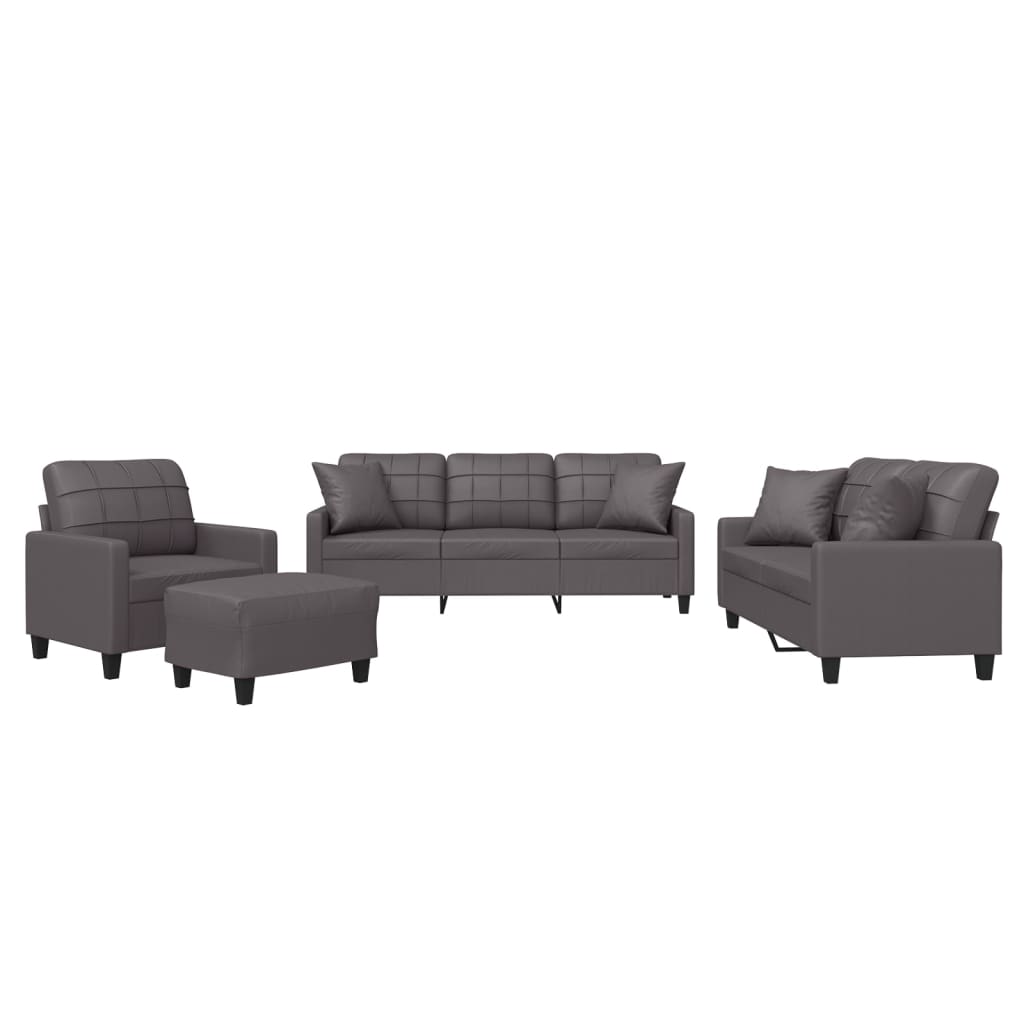 NNEVL 4 Piece Sofa Set with Pillows Grey Faux Leather