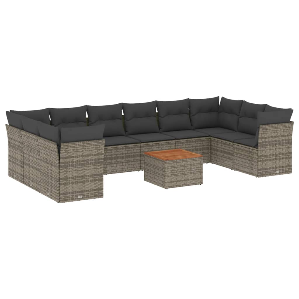 NNEVL 11 Piece Garden Sofa Set with Cushions Grey Poly Rattan