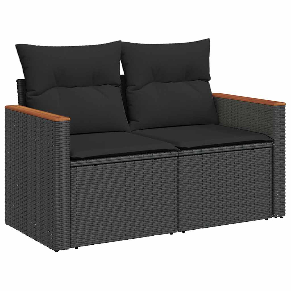 NNEVL 8 Piece Garden Sofa Set with Cushions Black Poly Rattan Acacia