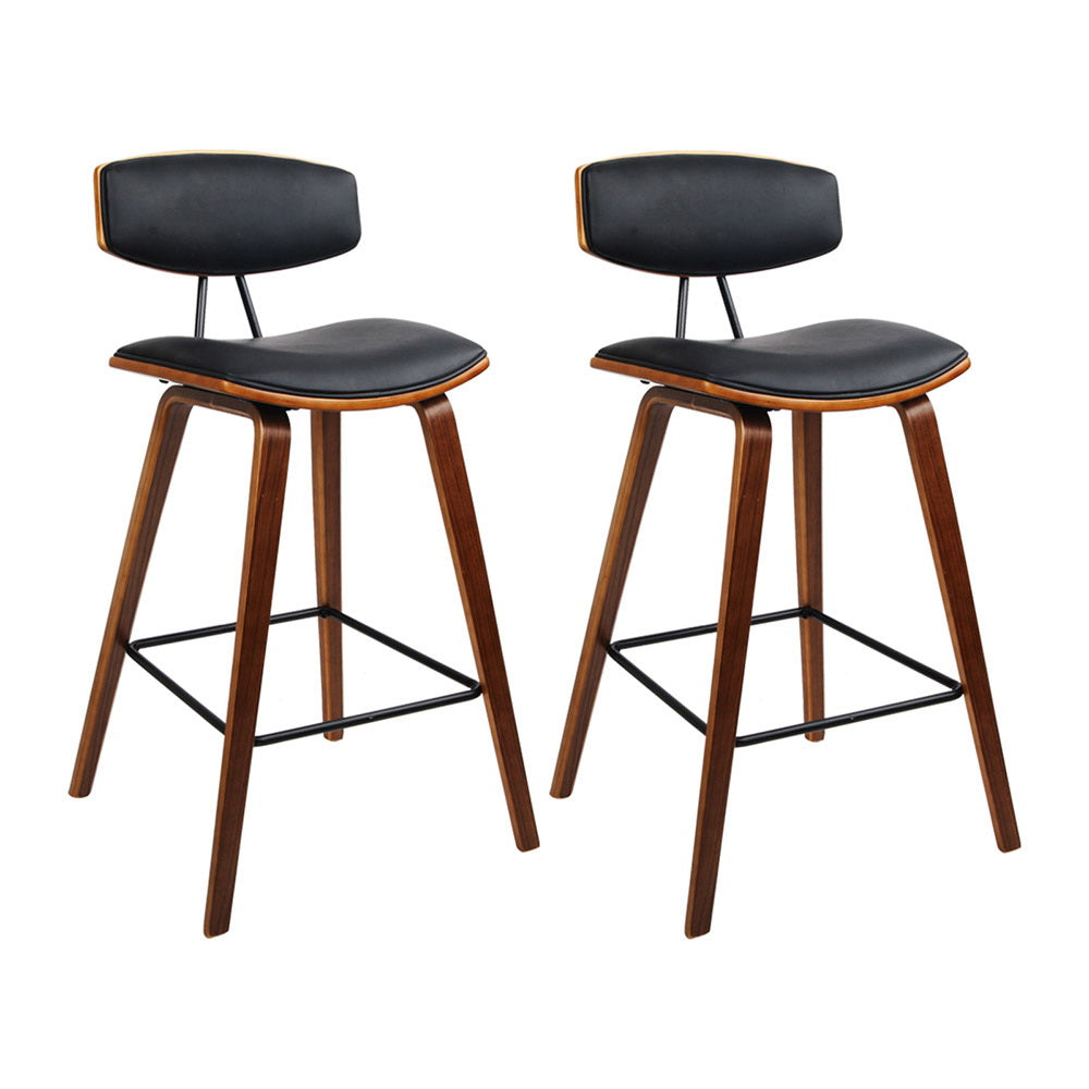 NNEDSZ Set of 2 PU Leather Circular Footrest Bar Stools - Black