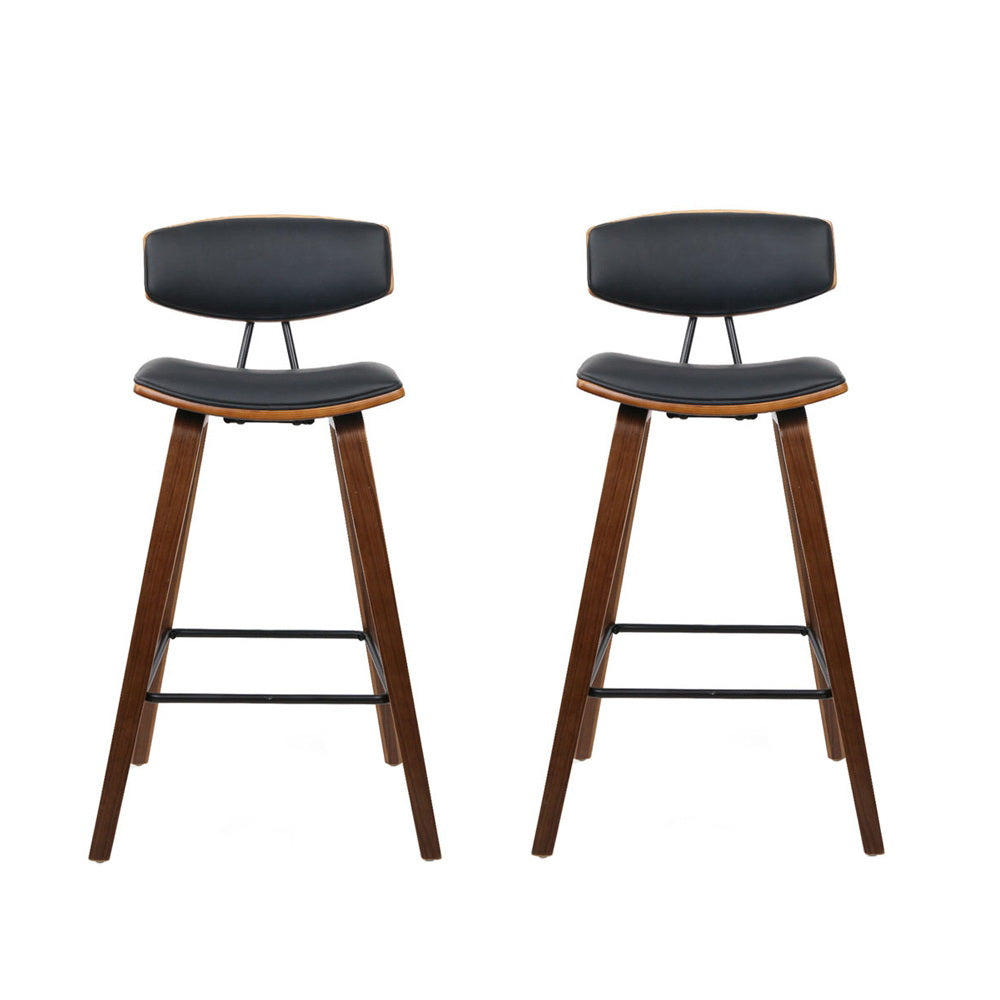 NNEDSZ Set of 2 PU Leather Circular Footrest Bar Stools - Black