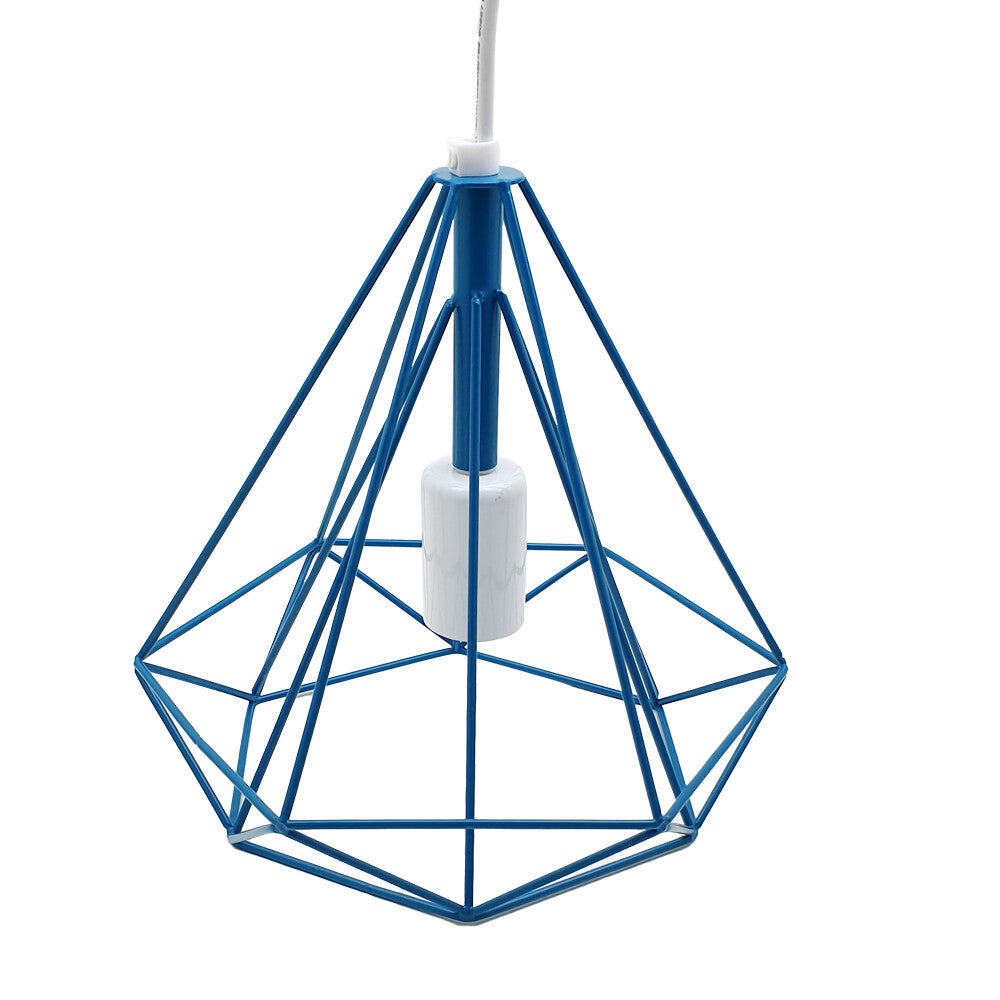 Blue Diamond Wire Cage Pendant Light Fixture E27 Ceiling Lamp Shade~1991