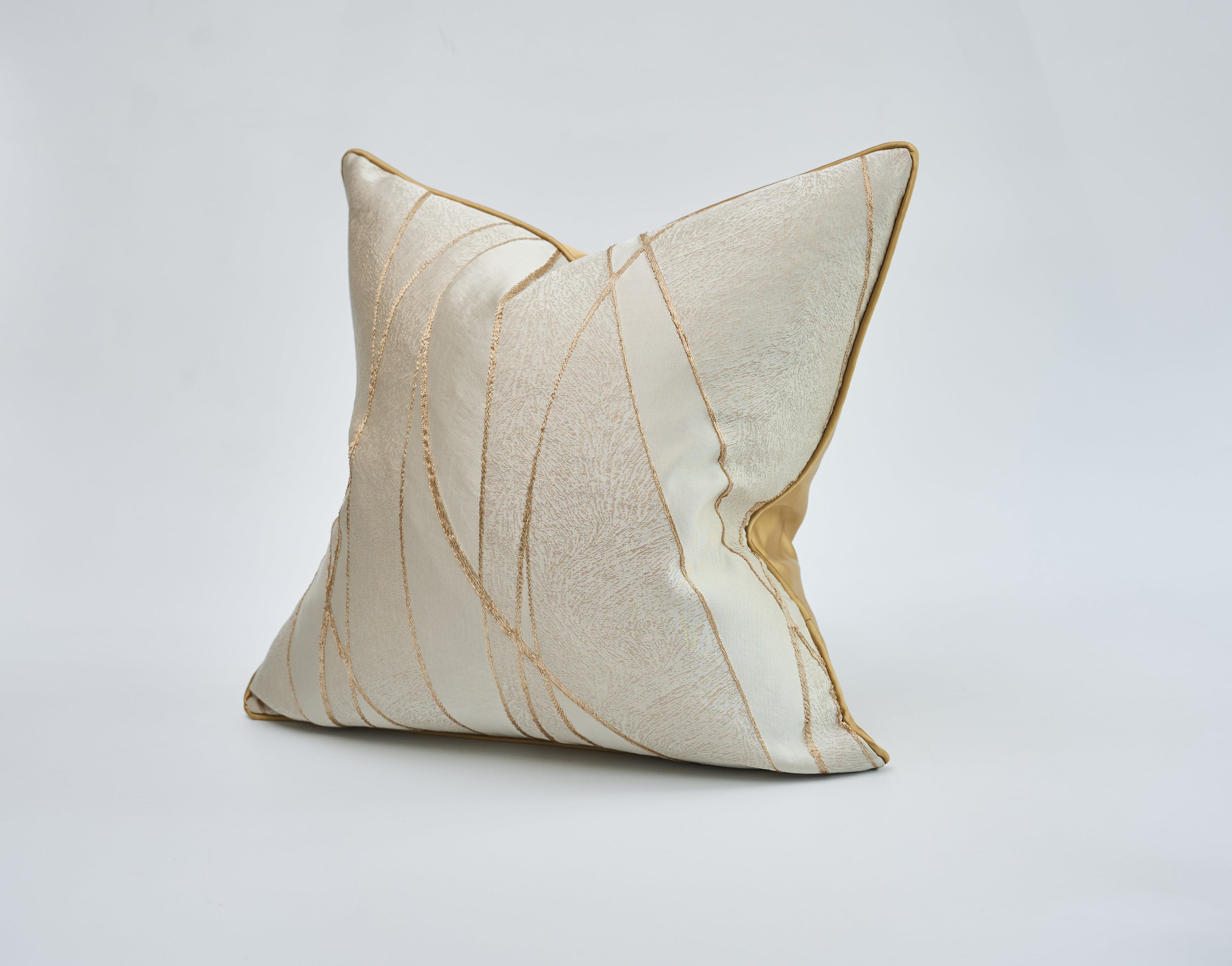 Luxury Jacquard Silk Cushion Cover with Gold Abstract Embroidery - 45x45 cm-1