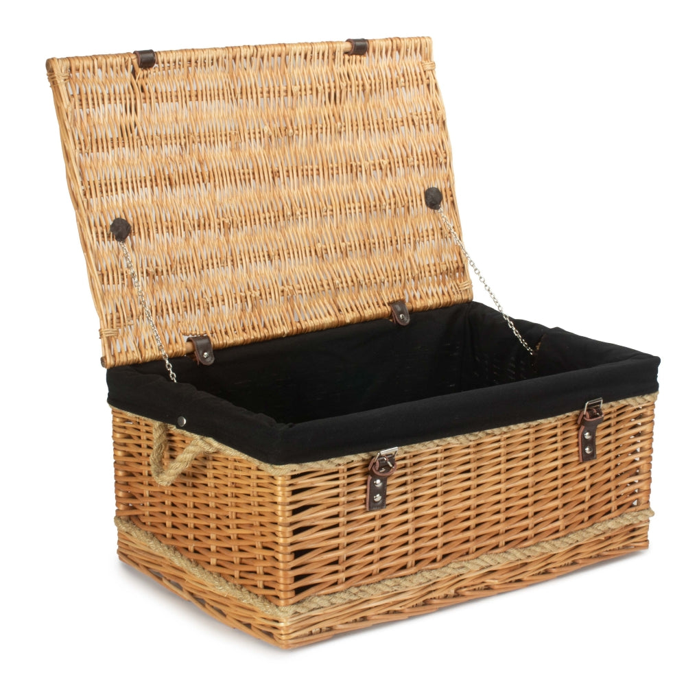62cm Roped Handled Buff Willow Wicker Picnic Basket