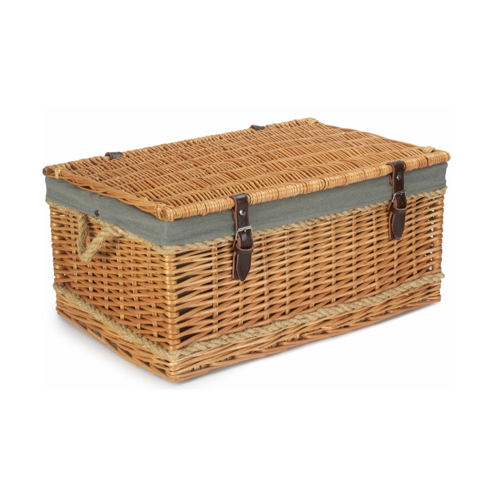 62cm Roped Handled Buff Willow Wicker Picnic Basket