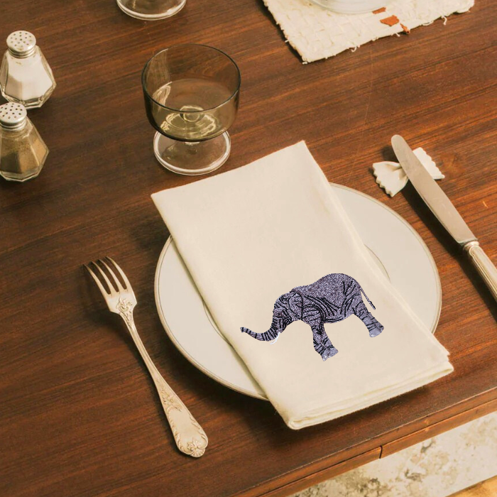 Napkins with Elephant Embroidery-0