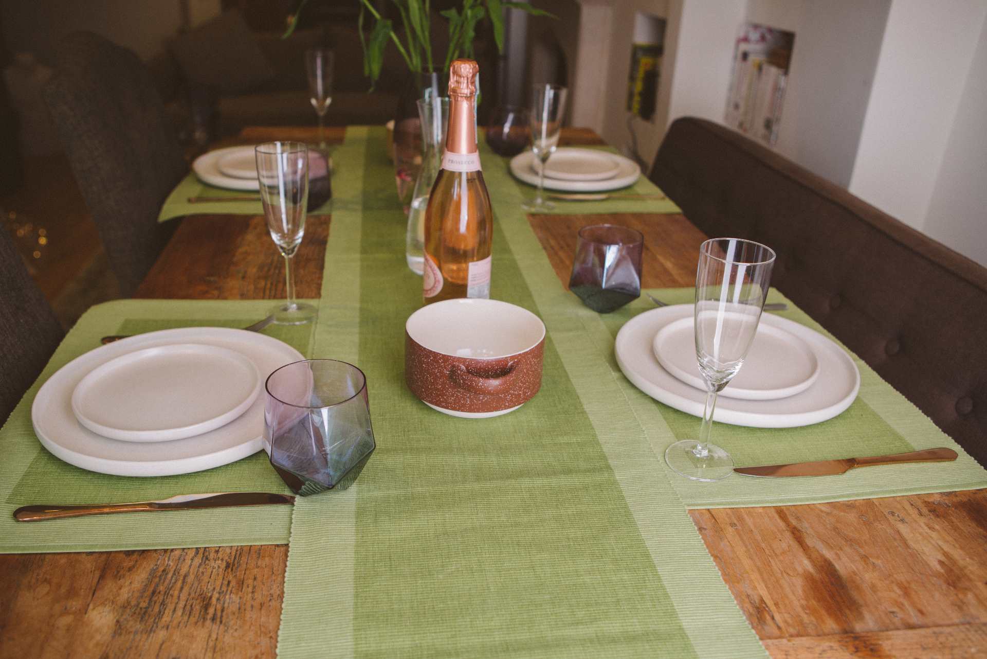 Luxury Table Runner Green - Organic Cotton & Handmade