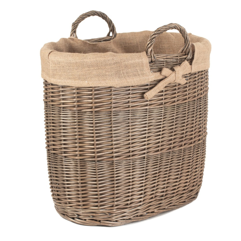 Hessian Lined Oval Wicker Log Basket